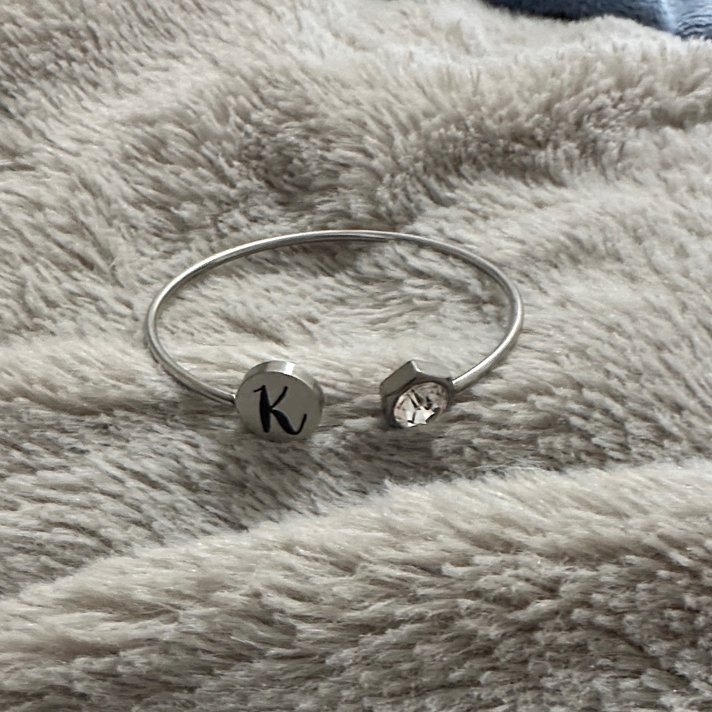 Silver Initial 'K' Bracelet with Crystal Accent